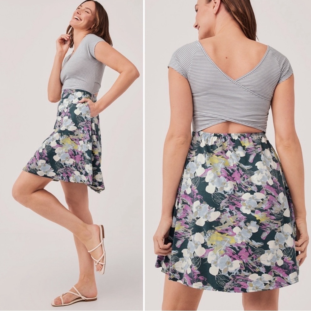 NWT Pact Organic Cotton Stripes & Floral Cross Back Mini Dress With Pockets - Picture 10 of 12
